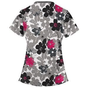 Blusa de Mujer Vintage con Cuello en V, Manga Corta, Estampado Floral, Tejida, con Bolsillos, de Poliéster, Informal, Transpirable, para Trabajo - Product Image 4