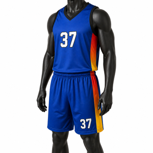 Nuevo Conjunto de Uniforme de Baloncesto Azul con Paneles Laterales en Degradado, Jersey y Pantalones Cortos Transpirables de Poliéster Sublimado para Hombre - Product Image 4