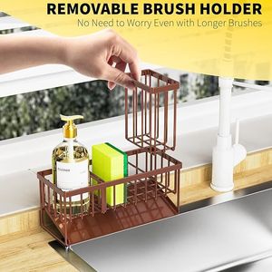 <b>Kitchen</b> Sink Organizer <b>Storage</b> with High Brush Holder Rustproof 304 Stainless Steel Sponge Holder for <b>Kitchen</b> Sink - Product Image 4