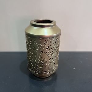 Gold Metal Candle Holder Floral Cut Design <b>Tealight</b> <b>Lantern</b> Decorative Tabletop Home Decor - Product Image 5