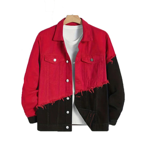 High Quality Wholesale Slim Fit <b>Men's</b> Canvas Denim <b>Jacket</b> with Front Logo Breathable & Eco-Friendly in White Red Black Colors - Product Image 1