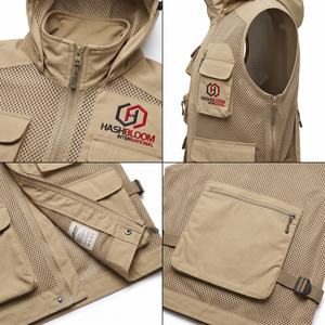 เสื้อแจ็คเก็ตกันลมมีฮู้ดลำลองสำหรับผู้ชาย-โพลีเอสเตอร์ 100% ระบายอากาศได้ดี คอตั้ง สีพื้น ไซส์ 3XL Hashbloom International OEM - Product Image 4