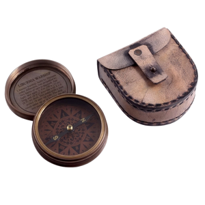 Brújula Antigua de Latón Vintage con Estuche de Cuero, Brújula Náutica de Navegación, Brújula de Bolsillo Portátil, Regalo para Esposo y Padre - Product Image 1