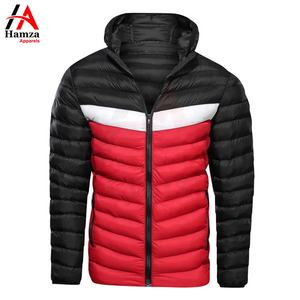 Chaqueta acolchada negra y roja personalizada, chaqueta acolchada de invierno con capucha para hombre, 300 GSM, poliéster, resistente al viento, ligera, suministro OEM - Product Image 1