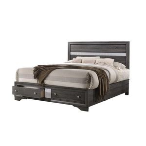 Lit en bois de style traditionnel avec rangement intégré, taille standard, gris, élégant, avec une grande capacité de rangement - Product Image 2