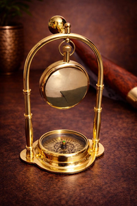 Elegant Brass Nautical <b>Clock</b> with Compass Vintage Hanging <b>Desk</b> Timepiece Antique Office Table Decor - Product Image 3