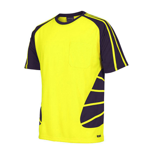 Men's High Visibility Quick Dry Workwear T-shirt Custom Breathable Mesh Athletic Sport Tee with Pocket Contrast Panel Shirt - Product Image 2