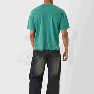 Camiseta Casual de Manga Corta para Hombre, Cuello Redondo, Color Verde Sólido, Corte Regular, 100% Algodón Jersey, Tejido Liso Teñido - Product Image 4