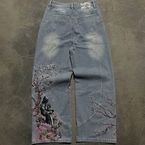 Jeans de mujer de cintura baja con bordado de alas de diseño retro americano, pantalones acampanados, moda Y2K, pantalones casuales para chicas modernas. - Product Image 2