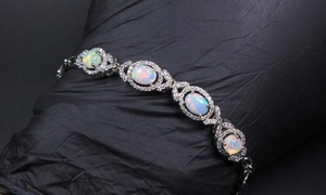 925 Silver <b>Opal</b> Tennis <b>Bracelet</b> with Geometric Hiphop Design Christian Style 5-7g for Unisex Party Jewelry - Product Image 2