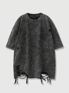 Camiseta de Cuello Redondo con Logotipo Personalizado de Fábrica, Camiseta de Gran Tamaño con Estampado en Relieve 3D de Espuma, Camisetas Vintage Lavadas y Desgastadas para Hombre, Camiseta de Manga Corta - Product Image 2