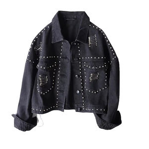 High Quality Embroidery New Fashion Style Trend OEM Manufacturer Custom High Street Rhinestone Denim <b>Worker</b> <b>Jacket</b> - Product Image 1