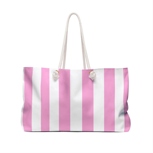 Pink and White Striped Weekender <b>Bag</b> Beach Tote Vacation Travel Carryall <b>Large</b> Capacity Summer Womens Overnight Handbag <b>Gift</b> - Product Image 2