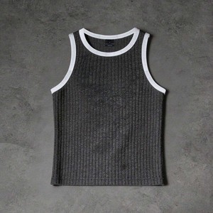Camiseta sin mangas de punto transpirable para hombre, personalizada por el fabricante, color gris sólido, cuello redondo, estilo casual, chaleco de punto acanalado para hombre - Product Image 3