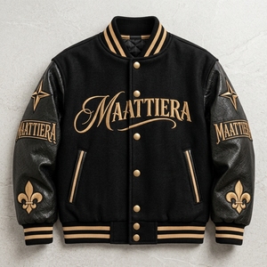 Veste en cuir noir et or pour homme, design baroque brodé de luxe, boutons-pression personnalisés, streetwear - Product Image 4