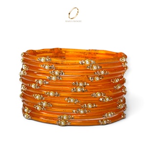Ensemble de bracelets en verre orange goutte de pluie de style culturel indien du Cachemire pour femmes, bijoux tendance en or et zircon de qualité supérieure, vente en gros - Product Image 2