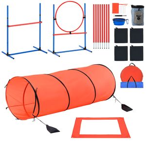 Set Combinato di 5 Ostacoli Regolabili per Agility Canina: Ostacoli Alti, 6 Pali Intrecciati, Tunnel, Anello di Salto e Pause Box - Product Image 1