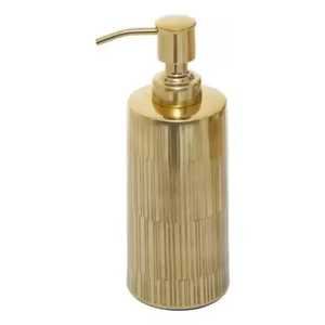 Distributeur de savon de luxe texturé doré, motif gravé, en métal, pour liquide, accessoires de salle de bain élégants, pompe de vanité 350 ml - Product Image 1