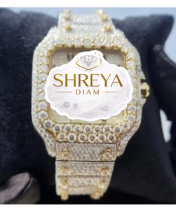 Montre SHREYA DIAM de qualité supérieure, élégante, en acier inoxydable, carrée, à quartz, avec diamants, chiffres romains, verre, bracelet en cuir, pour homme, formelle - Product Image 5