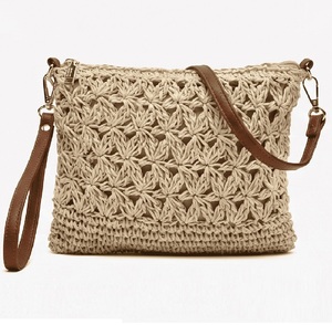 Sac bandoulière bohème en crochet gris, motif ajouré, fermeture éclair, sangle unique, doublure en coton, léger, toutes saisons, usage quotidien - Product Image 4