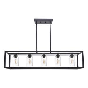 Lampadario a sospensione lineare rettangolare nero a 5 luci per sala da pranzo, isola cucina, illuminazione per tavolo e lampade a sospensione - Product Image 1