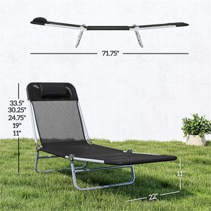 Sedia da Spiaggia Pieghevole Reclinabile Nera Portatile per Relax all'Aperto - Product Image 6