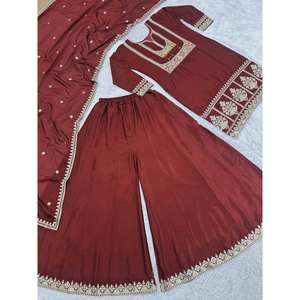 Hermoso conjunto de Top y Plazzo de diseñador para mujer con Fancy Dupatta - Product Image 1