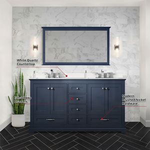 Navy Blue 60 In. W X 22 In. D Double Bath <b>Vanity</b> with 58 In. White Quartz Top and <b>Mirror</b> Bathroom <b>Vanities</b> - Product Image 6