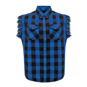 Chemise sans manches en flanelle et coton noire et bleue de qualité supérieure pour hommes, style unique et qualité optimale, idéale pour les motards en été. - Product Image 4