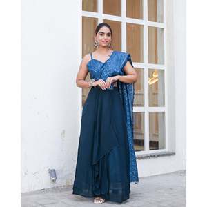 Lehenga Choli Bleu Monsoon XS avec Dupatta Pré-Cousu en Georgette pour Mariages Inde Pakistan - Product Image 2