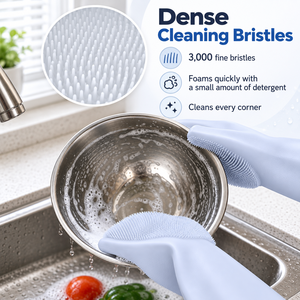 Gants de nettoyage en silicone rose à cinq doigts, gants de lavage flexibles pour le nettoyage domestique et la vaisselle de cuisine - Product Image 3