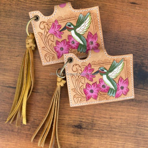 เคสใส่บัตรหนัง ATM ลายดอกไม้แท้มีสไตล์ทันสมัยเคสใส่บัตรมีพู่ห้อยแฟชั่นตะวันตกขนาดเล็กน่ารักมาใหม่พร้อมพวงกุญแจ - Product Image 4