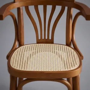 Silla Clásica de Madera Curvada para Restaurante con Reposabrazos Curvos, Asiento Tejido y Estructura de Madera Sólida para Cafetería, Hogar y Muebles de Salón - Product Image 4