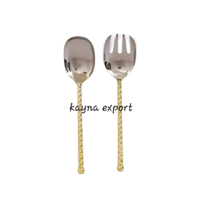 Ensemble de cuillères de service en acier inoxydable, finition miroir, manche à design martelé, design moderne, passe au lave-vaisselle, ustensiles de fête - Product Image 4