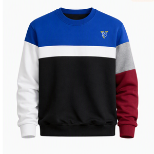 Sudadera de Cuello Redondo para Hombre, Color Sólido, con Bloques de Color, Logotipo Bordado, Corte Holgado, Informal, para Invierno, 100% Algodón - Product Image 1