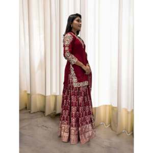 Fancy Women's <b>Top</b>- Sharara & Dupatta Set with Embroidery and Sequence Work - Product Image 2