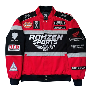 Custom Unisex Racing <b>Bomber</b> Motorsport Team <b>Jacket</b> Embroidered Patch Snap Button Streetwear Windproof Track % Cotton <b>Summer</b> - Product Image 1