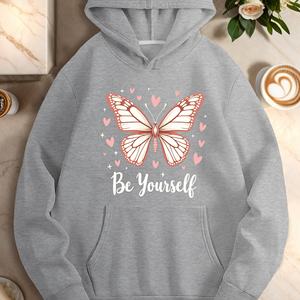 Butterfly with Be <b>Yourself</b> text women's casual hoodies - Product Image 2