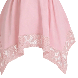 Women <b>Pink</b> Sleeveless <b>Tops</b> <b>Heart</b> Detail Front Gathered Chest Lace Trim Hem Casual Summer Fashion Party Wear Stylish Blouse - Product Image 5