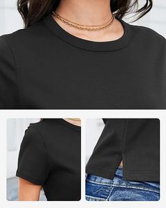 Women's Custom <b>Black</b> Crew Neck Basic Short Sleeve T-Shirt Regular Fit Casual Wear Women <b>Top</b> - Product Image 2