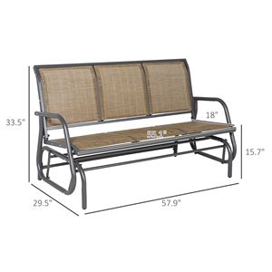 Panca a dondolo da esterno in legno massello per 3 persone con tessuto a rete traspirante, 3 posti, telaio in metallo marrone, mobili da giardino - Product Image 3