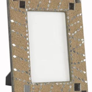 Gold Seed Bead Photo Frame <b>Mirror</b> Inlay Rectangular Picture Holder <b>Tabletop</b> Handcrafted Portrait Case Desk Gallery Home items - Product Image 1