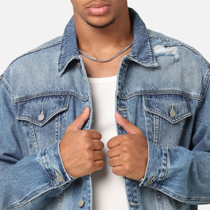 Veste en jean brodée personnalisée unisexe à col montant et patchwork pour les boutiques de mode et le style personnel - Product Image 4