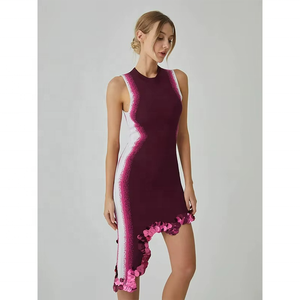 Nouvelle Robe Longue Tricotée Sans Manches Élégante et Décontractée Printemps 2026 pour Femme, Col en V, Imprimé Paillettes, Longueur Genou, Style Sexy et Tendance - Product Image 1