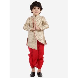 Kurta de Poliéster con Diseño de Brocado Dorado para Niños, con Mangas Largas y Dhoti, Ropa Tradicional Étnica para Bodas y Fiestas para Niñas - Product Image 3