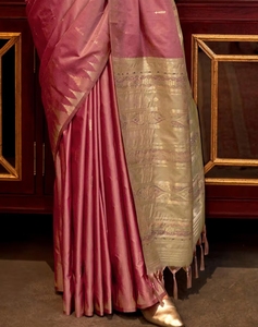 Sari en soie Tussar rose pour femme KV, avec un design à franges tissées, conçu par des designers, avec un chemisier non cousu - Product Image 5
