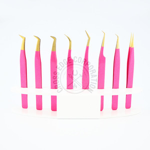 Wholesale Stainless Steel Fiber Tip Volume Lash Extension Tweezers pink color High Individual Non-Slip Nano Grip Tweezers - Product Image 1