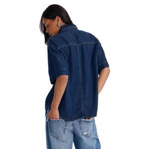 Newest Denim Style Summer Half Sleeve Fashionable <b>Shirts</b> For Women Custom Button Closure Women <b>Shirts</b> - Product Image 2
