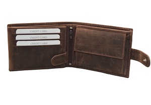 Men's Genuine Leather Vintage Fold <b>Wallet</b> Handmade Short Brown Daily Use <b>RFID</b> Protection Coin Pocket Wholesale Polyester Lining - Product Image 2