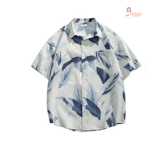 Chemise décontractée à manches courtes pour homme, imprimé floral, col rabattu, respirante, en popeline de coton pour l'été - Product Image 1